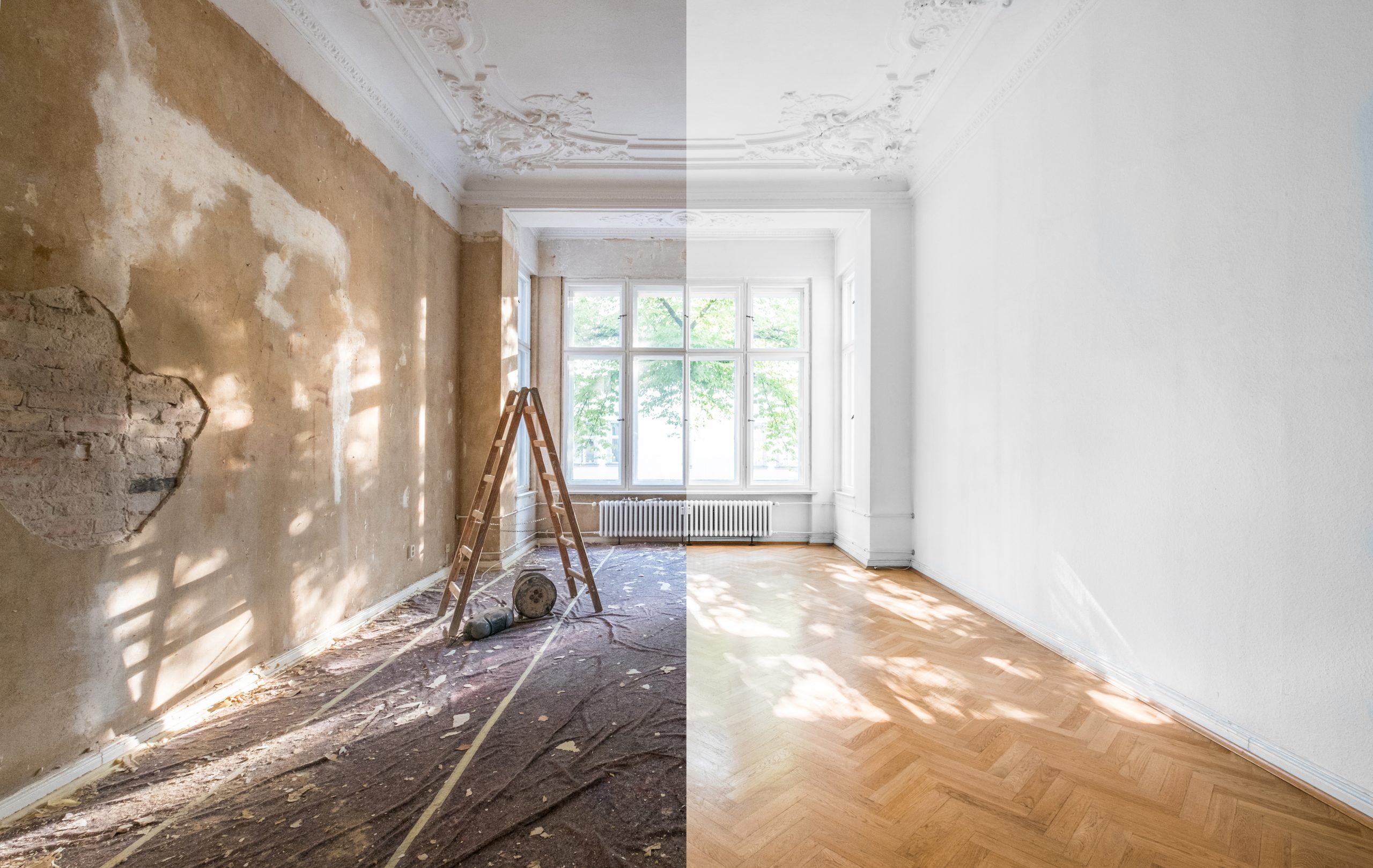 TAG Financial Services support apartment renovation - empty room before and after  refurbishment